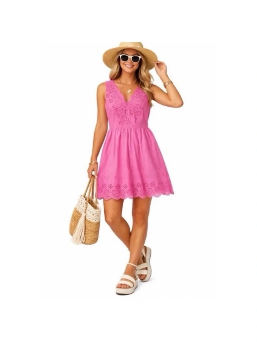 J. Crew Pink Eyelet Mini Dress